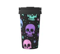Mexpekil Tazza da caffè isolata da viaggio con coperchio a tenuta stagna verde teschio stella tazze termiche per bevande calde 500 ml