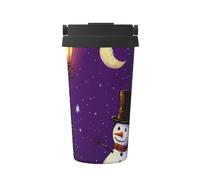 Mexpekil Tazza da caffè isolata da viaggio con coperchio a tenuta stagna, viola, cielo stellato, pupazzo di neve, tazze termiche per bevande calde 500 ml