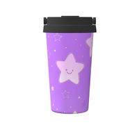 Mexpekil Tazza da caffè isolata da viaggio con coperchio a tenuta stagna viola con stampa di stelle carine tazze termiche per bevande calde 500 ml