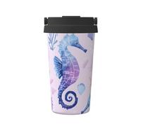 Mexpekil Tazza da caffè isolata da viaggio con coperchio a tenuta stagna viola Dreamy Seahorse Coral tazze termiche per bevande calde 500 ml