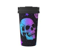 Mexpekil Tazza da caffè isolata da viaggio con coperchio a tenuta stagna viola scintillante stella teschio tazze termiche per bevande calde 500 ml
