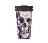 Mexpekil Tazza da caffè isolata, tazza da viaggio con coperchio a tenuta stagna, motivo floreale viola, tazze termiche per bevande calde, 500 ml