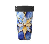 Mexpekil Tazza da caffè isolata, tazza da viaggio con coperchio a tenuta stagna, stampa classica floreale viola, tazze termiche per bevande calde, 500 ml