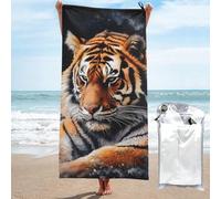 Mexpekil Telo mare grande con tigre, per adulti, in microfibra, senza sabbia, ad asciugatura rapida, leggero, da viaggio, con borsa, per palestra, campeggio, nuoto, yoga, 80 x 160 cm