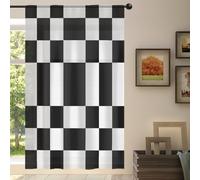 Mexpekil Tenda trasparente a 1 pannello, con motivo a quadretti, semitrasparente, con tasca per asta, per soggiorno, camera da letto, ufficio, finestra, in voile, 140 x 198 cm
