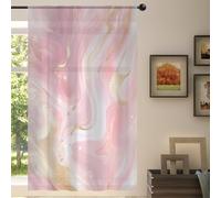 Mexpekil Tenda trasparente a 1 pannello, con motivo a righe in marmo rosa e oro, con tasca per asta, per soggiorno, camera da letto, ufficio, finestra, in voile, 140 x 213 cm