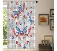 Mexpekil Tenda trasparente a 1 pannello, con motivo con farfalle rosse e blu, con tasca per asta, per soggiorno, camera da letto, ufficio, finestra, in voile, 140 x 213 cm