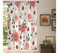 Mexpekil Tenda trasparente a 1 pannello, con motivo di coccinelle, con tasca per asta, per soggiorno, camera da letto, ufficio, finestra, in voile, 140 x 198 cm