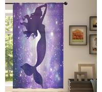 Mexpekil Tenda trasparente a 1 pannello, con motivo galassia e sirena, semi-trasparente, con tasca per asta, per soggiorno, camera da letto, ufficio, finestra, in voile, 140 x 213 cm