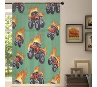 Mexpekil Tenda trasparente a 1 pannello, motivo camion dei pompieri, semi-trasparente, con tasca per asta, per soggiorno, camera da letto, ufficio, finestra, in voile, 140 x 213 cm