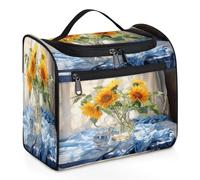 Mexpekil The Windowsill - Beauty case da viaggio da appendere con 11 scomparti, motivo girasole, impermeabile, organizer da viaggio per accessori, shampoo, articoli da toeletta, Girasole dal davanzale