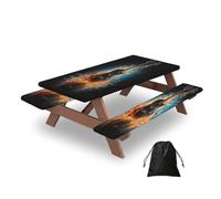 Mexpekil Tovaglia da picnic con copertura per panca, chitarra musicale in acqua e fuoco, impermeabile, rettangolare, elastica, con angoli, tovaglia da giardino, 152,4 x 76,2 cm