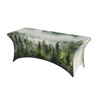 Mexpekil Tovaglia rettangolare in spandex, lavabile, 1,8 m, ad acquerello, montagne, foreste, per feste e eventi