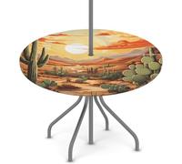 Mexpekil Tovaglia rotonda con cactus del deserto al tramonto, con foro per ombrellone e cerniera, lavabile, con bordo elastico, impermeabile, protezione per tavolo da patio (adatta per tavoli da 91 a