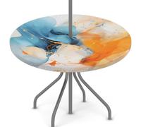 Mexpekil Tovaglia rotonda per esterni, con foro per ombrellone e cerniera, colore blu e arancione, 114,3-142,2 cm, bordo elastico, per patio e giardino