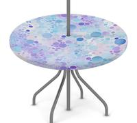 Mexpekil Tovaglia rotonda per esterni con foro per ombrellone e cerniera, motivo bolle viola e blu, lavabile, 114,3-142,2 cm, bordo elastico, per patio e giardino