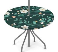 Mexpekil Tovaglia rotonda per esterni con foro per ombrellone e cerniera, motivo floreale fresco, 114,3-142,2 cm, bordo elastico, per patio e giardino