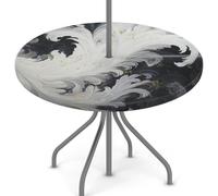 Mexpekil Tovaglia rotonda per esterni con foro per ombrellone e cerniera, tovaglia bianca lavabile con piume, 114,3-142,2 cm, bordo elastico, per patio e giardino