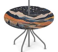 Mexpekil Tovaglia rotonda per esterni con foro per ombrellone e cerniera, tovaglia lavabile con paesaggio Line Art, 114,3-142,2 cm, bordo elastico, per patio e giardino