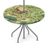 Mexpekil Tovaglia rotonda per esterni con foro per ombrellone e cerniera, tovaglia lavabile con primavera, 114,3-142,2 cm, bordo elastico, per patio e giardino