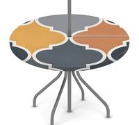 Mexpekil Tovaglia rotonda per esterni con foro per ombrellone e cerniera, tovaglia moderna con motivo geometrico artistico, 114,3-142,2 cm, bordo elastico, per patio e giardino