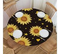 Mexpekil Tovaglia rotonda su misura, impermeabile, lavabile, con bordo elastico, girasoli, stelle gialli, cuore, protezione per tavolo da pranzo da cucina, S, 101-111 cm