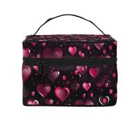 Mexpekil Trousse da viaggio per cosmetici, grande capacità, organizer per trucchi, borsa portatile per articoli da toeletta per donne e ragazze, Cuori Rossi Amore, Taglia unica