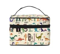 Mexpekil Trousse da viaggio per cosmetici, grande capacità, organizer per trucchi, borsa portatile per articoli da toeletta per donne e ragazze, Dinosauri Alfabeto, Taglia unica