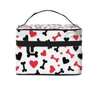 Mexpekil Trousse da viaggio per cosmetici, grande capacità, organizer per trucchi, borsa portatile per articoli da toeletta per donne e ragazze, Ossa di cane cuori, Taglia unica