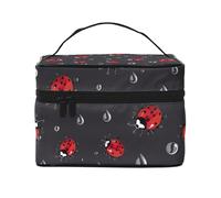 Mexpekil Trousse da viaggio per cosmetici, grande capacità, organizer per trucchi, borsa portatile per articoli da toeletta per donne e ragazze, Coccinelle Goccia di pioggia, Taglia unica
