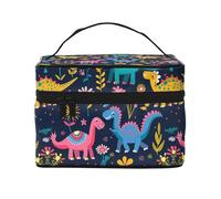 Mexpekil Trousse da viaggio per cosmetici, grande capacità, organizer per trucchi, borsa portatile per articoli da toeletta per donne e ragazze, Dinosauri Cartoon Floreale, Taglia unica