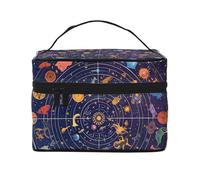 Mexpekil Trousse da viaggio per cosmetici, grande capacità, organizer per trucchi, borsa portatile per articoli da toeletta per donne e ragazze, Cartone animato Pianeta Universo Spazio, Taglia unica