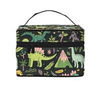 Mexpekil Trousse da viaggio per cosmetici, grande capacità, organizer per trucchi, borsa portatile per articoli da toeletta per donne e ragazze, Dinosauri Piante Tropicali, Taglia unica