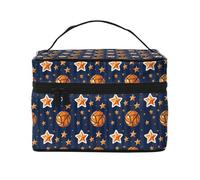 Mexpekil Trousse da viaggio per cosmetici, grande capacità, organizer per trucchi, borsa portatile per articoli da toeletta per donne e ragazze, Palloni da basket e stelle, Taglia unica
