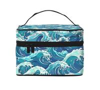 Mexpekil Trousse da viaggio per cosmetici, grande capacità, organizer per trucchi, borsa portatile per articoli da toeletta per donne e ragazze, Sea Wave Blu, Taglia unica