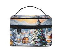 Mexpekil Trousse da viaggio per cosmetici, grande capacità, organizer per trucchi, borsa portatile per articoli da toeletta per donne e ragazze, Villaggio Regalo Albero Di Natale, Taglia unica