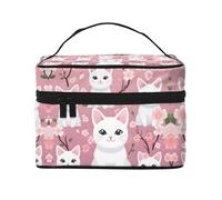 Mexpekil Trousse da viaggio per cosmetici, grande capacità, organizer per trucchi, borsa portatile per articoli da toeletta per donne e ragazze, Gatti Cherry Blossom, Taglia unica