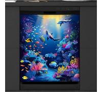 Mexpekil Underwater Dolphin Coral - Magnete per lavastoviglie | Copertura magnetica riutilizzabile per lavastoviglie, pannello frontale decorativo per lavastoviglie