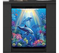 Mexpekil Underwater Dolphin - Magnete per lavastoviglie | Copertura magnetica riutilizzabile per lavastoviglie, pannello frontale decorativo per lavastoviglie
