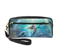 Mexpekil Underworld - Astuccio per matite da viaggio con motivo sirena, in pelle, per cosmetici, pennelli da trucco, cancelleria, per bambini, ragazze, ragazzi, scuola, ufficio