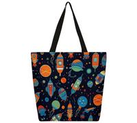 Mexpekil Universe Planet Rocket Tote Bag per donne ragazze borsa riutilizzabile per la spesa borse della spesa grandi borse da donna borsa a tracolla multiuso