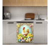Mexpekil Uova di Pasqua Gallo Floreale Copertura Magnetica Lavastoviglie 53 x 66 cm Adesivo decorativo per Lavastoviglie per porta d'ingresso Impermeabile Pannello di elettrodomestici da cucina