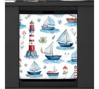 Mexpekil Waterclor - Copertura magnetica per lavastoviglie con faro della nave 53,3 x 66 cm, adesivo decorativo impermeabile per lavastoviglie per elettrodomestici da cucina