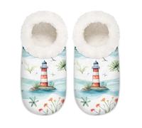Mexpekil Watercolor Faro Nave Pantofole da donna Fuzzy House Slipper antiscivolo scarpe per donne uomini signore, Acquerello Faro Nave, XX-Large largo