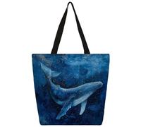 Mexpekil Whale Swimming Deep Sea Canvas Tote Bag per donne ragazze borse riutilizzabili per la spesa borse grandi da donna borsa a tracolla multiuso