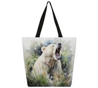 Mexpekil White Bear Grass Canvas Tote Bag per donne ragazze borse riutilizzabili per la spesa borse della spesa grandi borse da donna borsa a tracolla multiuso