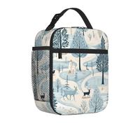 Mexpekil Winter Forest Deer Animals Tree Lunch Bag | Contenitore termico per il pranzo, per ragazze, ragazzi, donne, uomini, piccole borse termiche, per scuola/lavoro/picnic