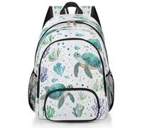 Mexpekil Zaino da scuola con tartarughe marine e corallo, grande, per ragazze, ragazzi, bambini, impermeabile, per donne e uomini, leggero, per escursionismo, viaggi, 43 cm