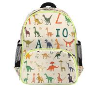 Mexpekil Zaino per bambini colorato con motivo dinosauro e alfabeto, per ragazze e ragazzi, leggero e impermeabile, zaino da viaggio per bambini in età prescolare con cinghia toracica portabottiglie