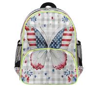 Mexpekil Zaino per bambini con bandiera americana rossa e blu farfalla a quadri per ragazze e ragazzi, zaino da viaggio leggero impermeabile per bambini per la scuola materna con cinturino per il